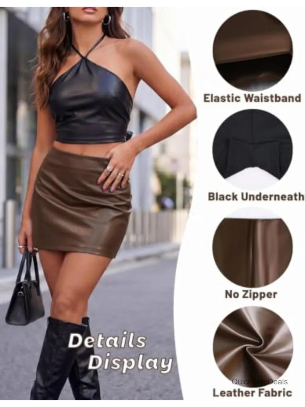 Faux Leather Mini Skort with Built-in Shorts Women